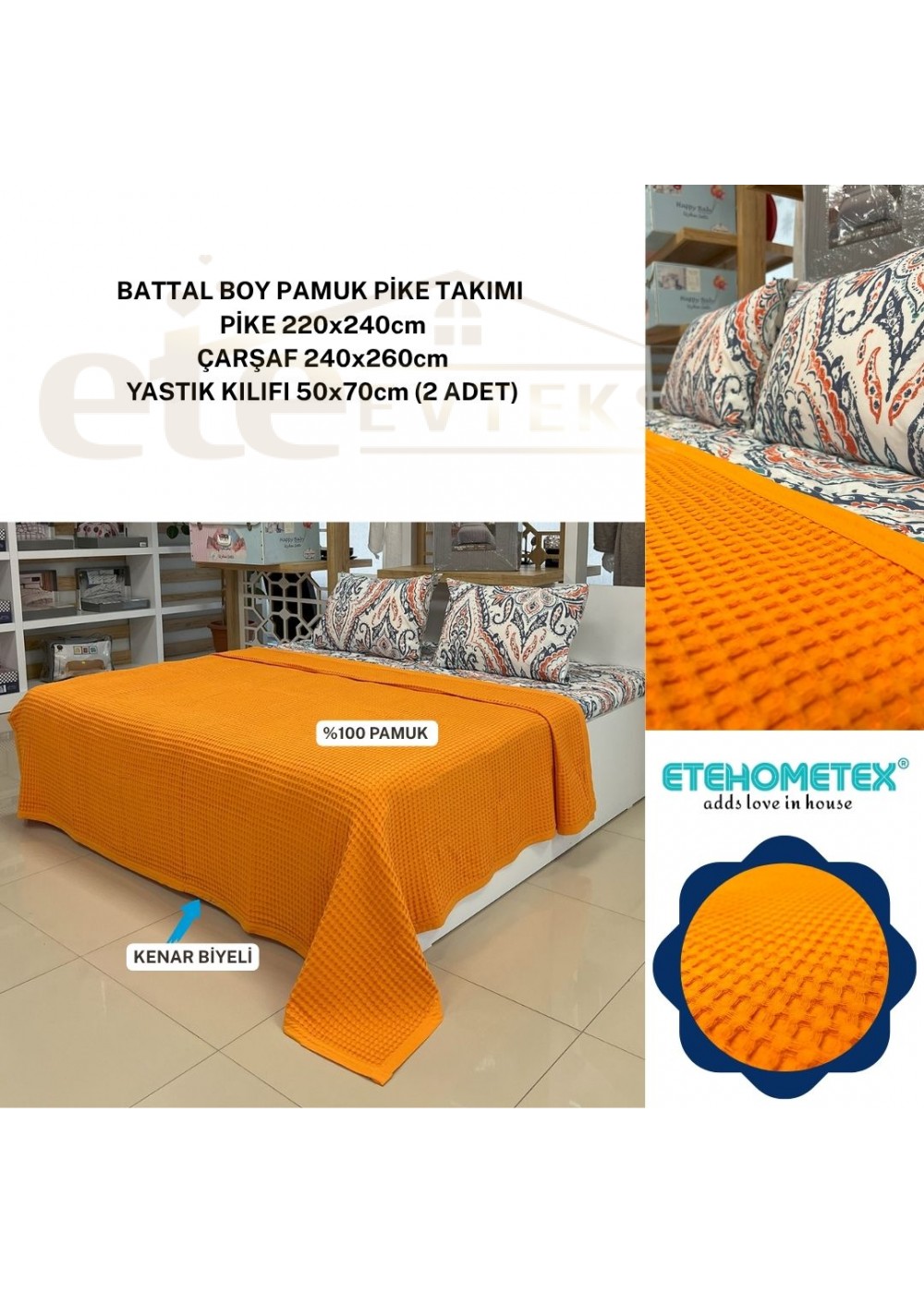 ETEHOMETEX ÇİFT KİŞİLİK HAVUZLU PİKE TAKIMI TURUNCU 8696474231884 ETEHOMETEX ÇİFT KİŞİLİK HAVUZLU PİKE TAKIMI TURUNCU 8696474231884